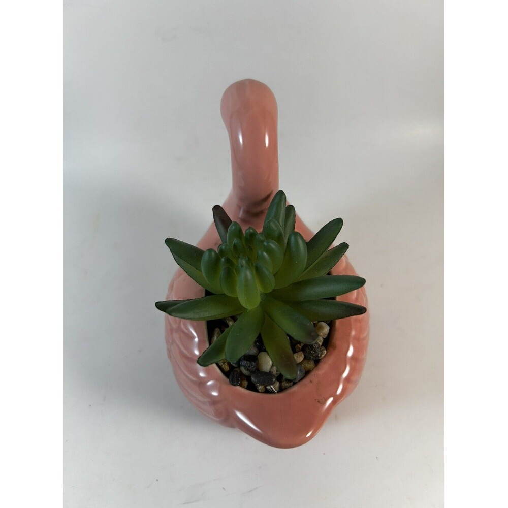 Ceramic Pink Flamingo Planter Faux Succulent Room Decor 5” - Picture 5 of 6